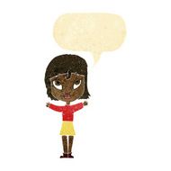 cartoon woman with open arms speech bubble N9