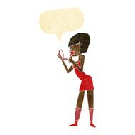 cartoon woman applying lipstick with speech bubble