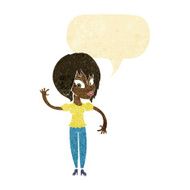 cartoon woman waving with speech bubble N35
