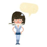 cartoon woman with knife between teeth speech bubble N6