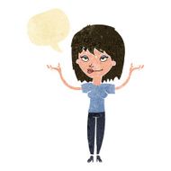 cartoon woman shrugging with speech bubble N8
