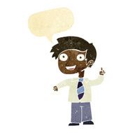 cartoon school boy with idea speech bubble N2