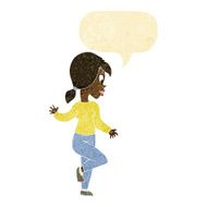 cartoon woman waving with speech bubble N36