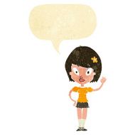 cartoon pretty girl waving with speech bubble N5
