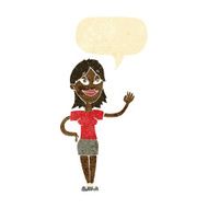 cartoon woman waving with speech bubble N37