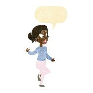 cartoon friendly woman waving with speech bubble N6