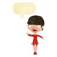 cartoon waving woman with speech bubble N20
