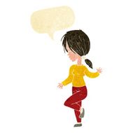 cartoon girl dancing with speech bubble N2
