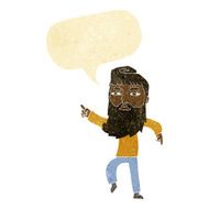 cartoon bearded man pointing the way with speech bubble