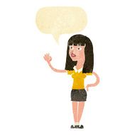 cartoon pretty woman waving with speech bubble N10