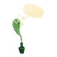 cartoon spooky ghost in bottle with speech bubble