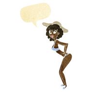 cartoon pin-up beach girl with speech bubble