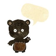 cartoon black bearcub waving with speech bubble N2