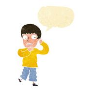 cartoon frightened boy with speech bubble N4