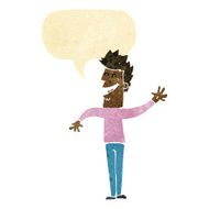 cartoon happy man waving with speech bubble N6