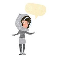 cartoon woman wearing astronaut helmet with speech bubble N2