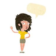 cartoon pretty woman waving with speech bubble N11