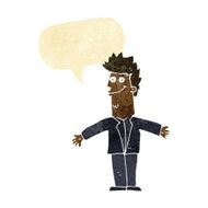 cartoon happy man with open arms speech bubble