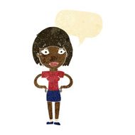 cartoon worried woman with speech bubble N9