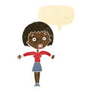 cartoon woman shrugging shoulders with speech bubble N64