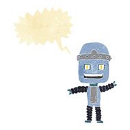 cartoon waving robot with speech bubble N4