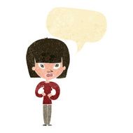 cartoon woman gesturing at herself with speech bubble N2