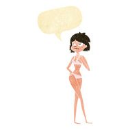 cartoon woman in bikini with speech bubble N9