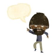 cartoon bearded man pointing and laughing with speech bubble