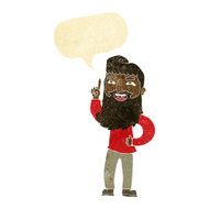 cartoon happy bearded man with idea speech bubble