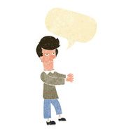 cartoon bored man showing the way with speech bubble N2