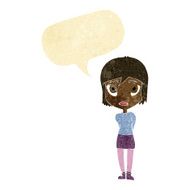 cartoon shy girl with speech bubble