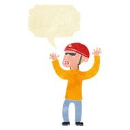 cartoon security man panicking with speech bubble N2
