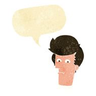 cartoon man narrowing eyes with speech bubble N8