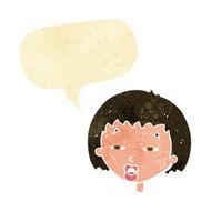 cartoon woman narrowing eyes with speech bubble N2