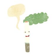 cartoon happy cigarette with speech bubble