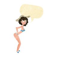 cartoon pin-up beach girl with speech bubble N2
