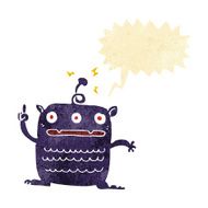 cartoon weird little alien with speech bubble N3