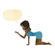 cartoon woman on all fours with speech bubble N3