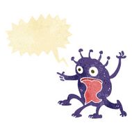 cartoon weird little alien with speech bubble N4
