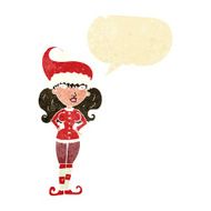 cartoon santa&#039;s helper woman with speech bubble N2