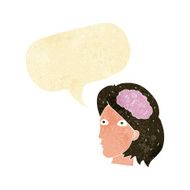 cartoon female head with brain symbol speech bubble N4