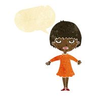 cartoon woman in dress with speech bubble N5