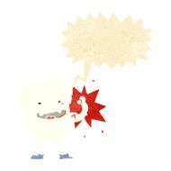cartoon strong healthy tooth with speech bubble
