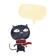 cartoon black cat wearing scarf with speech bubble