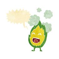 cartoon flame character with speech bubble