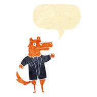 cartoon fox businessman with speech bubble