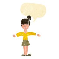 cartoon woman shrugging shoulders with speech bubble N69