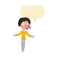 cartoon woman telling lies with speech bubble N2