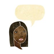 cartoon serious woman with speech bubble N3