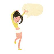 cartoon pretty woman dancing with speech bubble N3